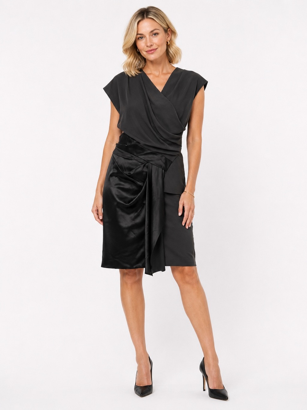 Helmut Lang Silk Draped Asymmetrical Black Dress Size 4